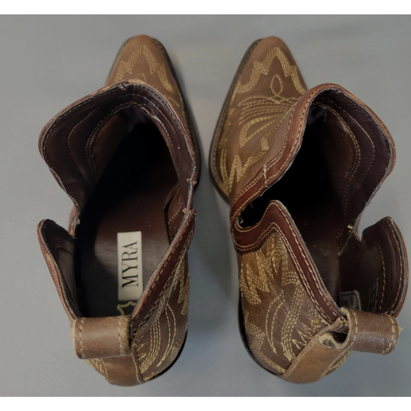 Myra Boots Womens Size 6 Brown Western Cowgirl Leather Ankle Booties Snip Toe - Picture 9 of 16